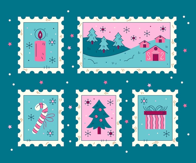 Hand drawn christmas stamp collection