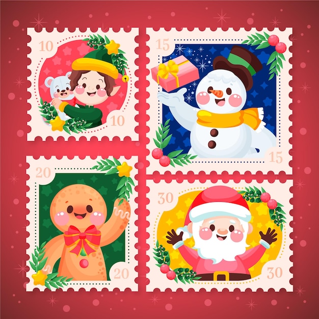 Hand drawn christmas stamp collection