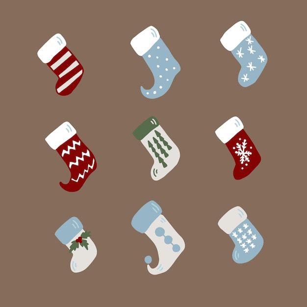 Hand drawn Christmas stocking vector collection