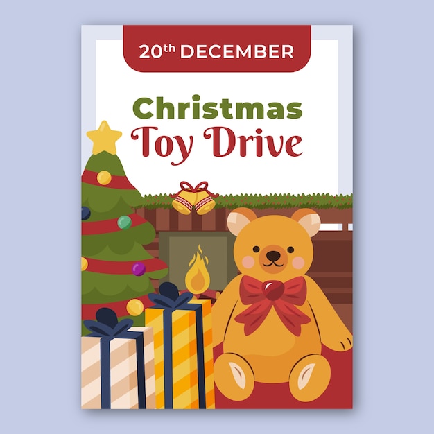 Hand drawn christmas toy drive vertical poster template