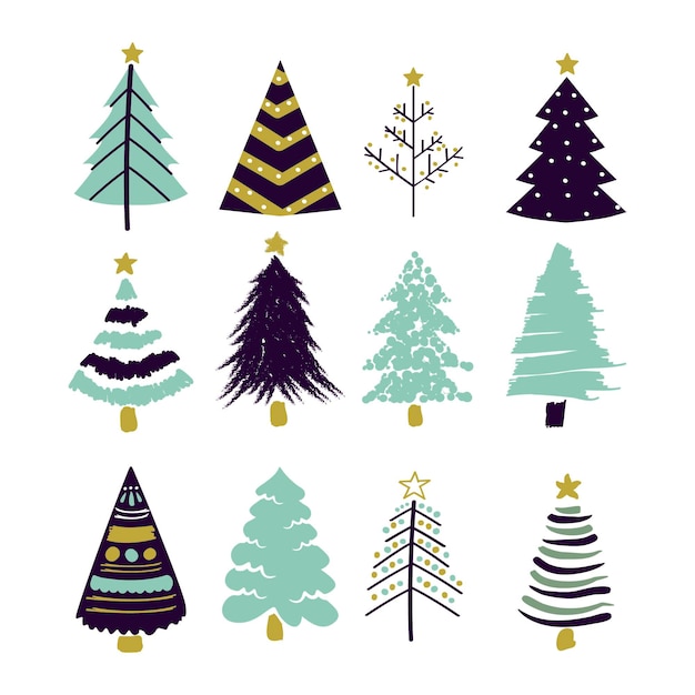 Hand drawn christmas tree collection