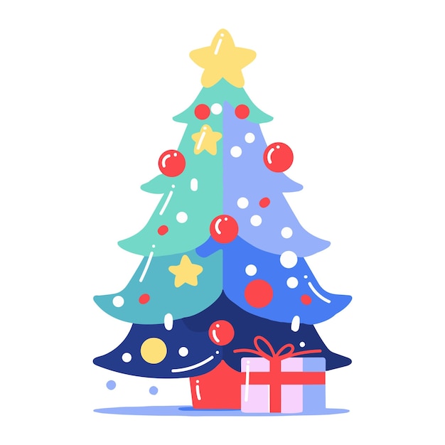 Hand Drawn christmas tree in flat style