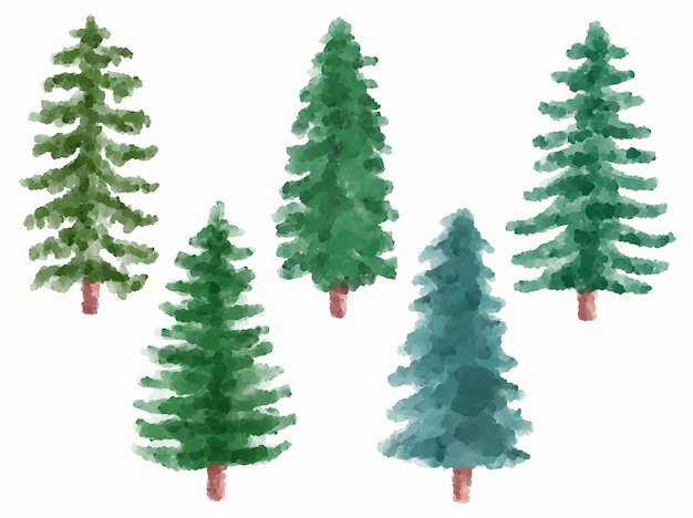 Hand drawn Christmas tree watercolor collection