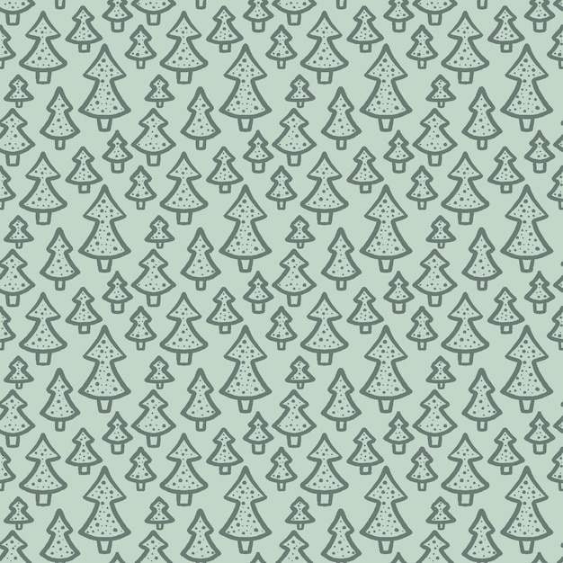 Hand drawn christmas trees on teal green background festive seamless pattern