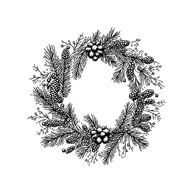 Hand drawn Christmas wreath