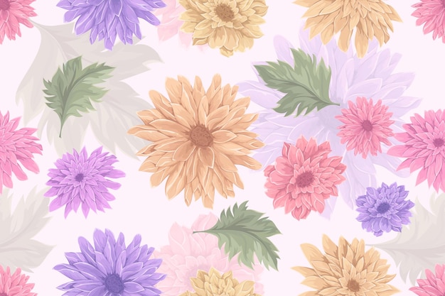 Hand drawn chrysanthemum flower seamless pattern design