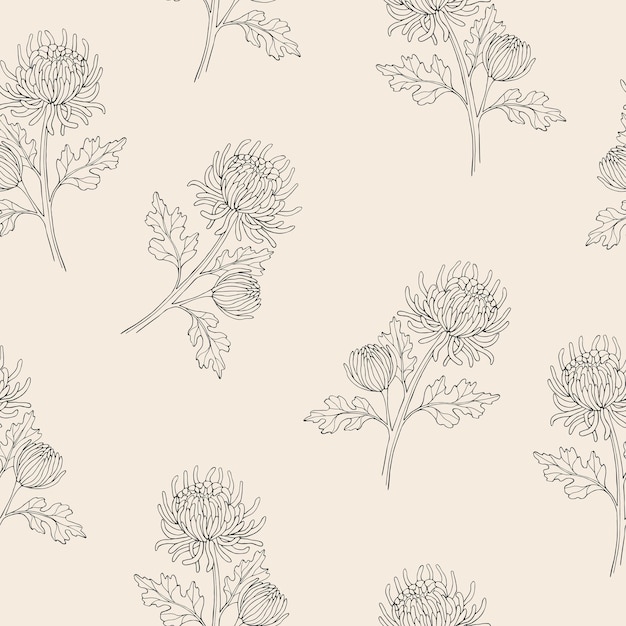 Hand drawn chrysanthemum seamless pattern