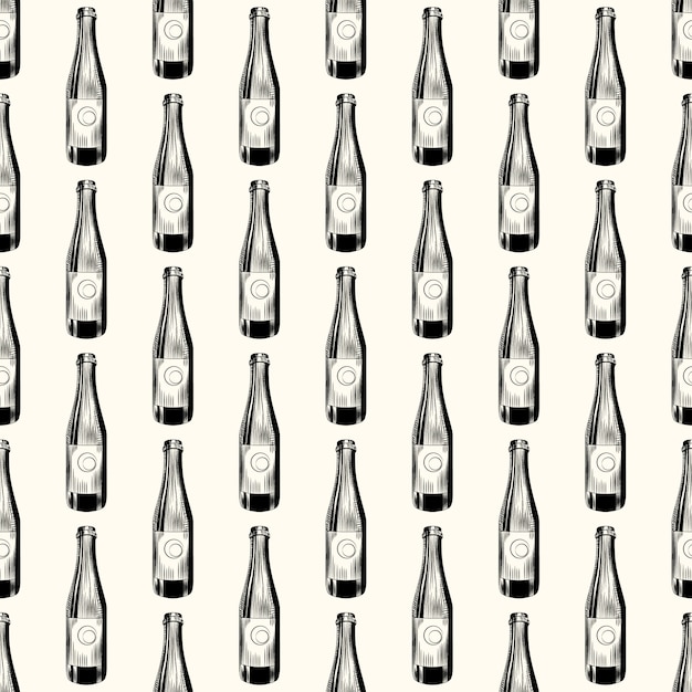 Hand drawn cider bottle seamless pattern. Craft beer bottle wallpaper.