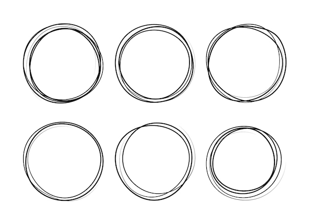 Hand drawn circle line sketch set