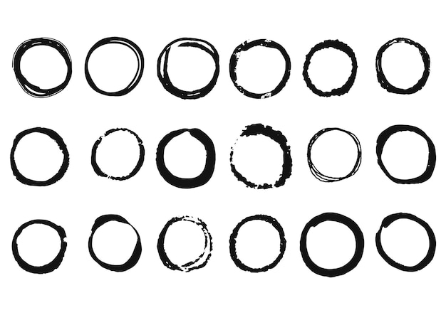 Hand drawn circle scribble frames set Text box background Vector isolated illustration