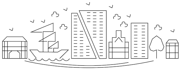 Hand drawn city landmark lineart travel vector