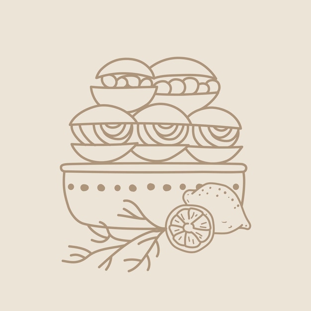 Hand drawn clams with lemon icon for recipes and restaurant menu.