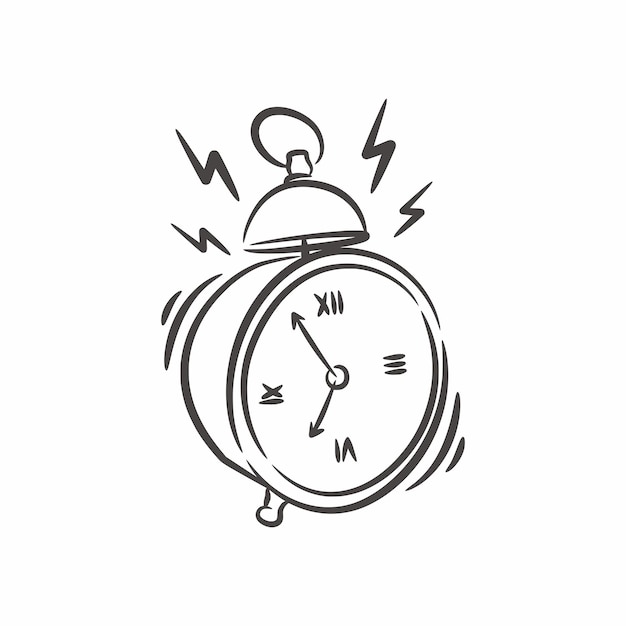 Vector hand drawn classic ringing alarm clock line art