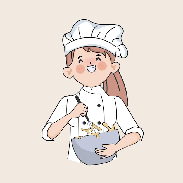 Hand drawn clip art chef cooking character in the kitchen