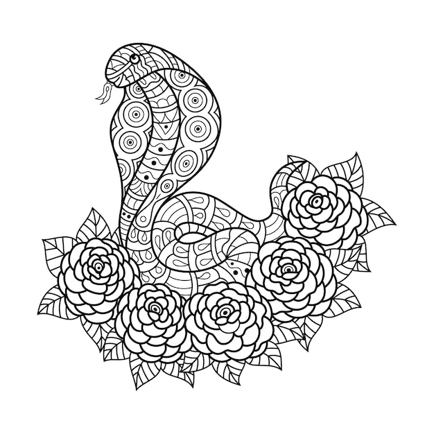 Hand drawn of cobra in zentangle style