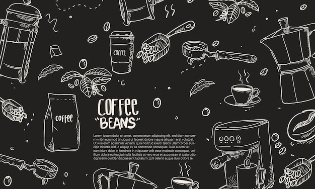 Hand drawn Coffee equipment composition background