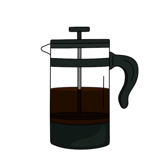 Hand drawn coffee french press in cartoon style