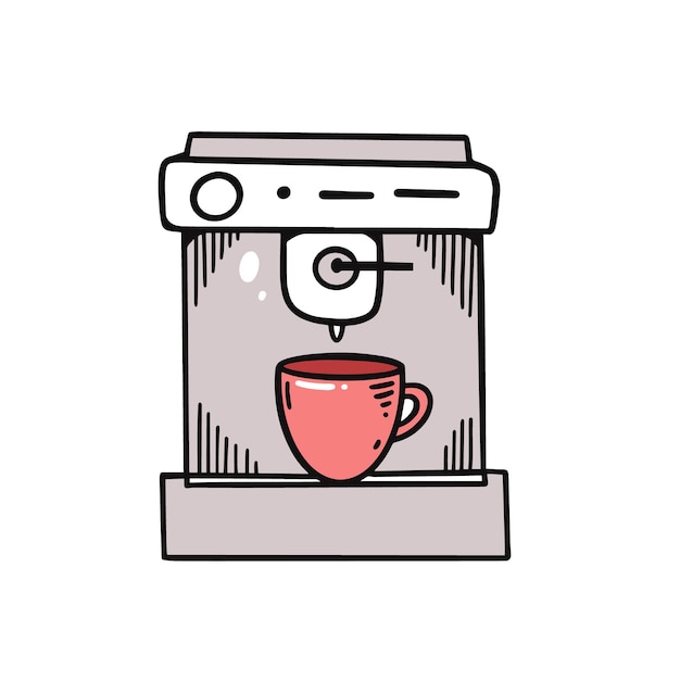 Hand drawn coffee maker. Colorful cartoon style doodle vector illustration.