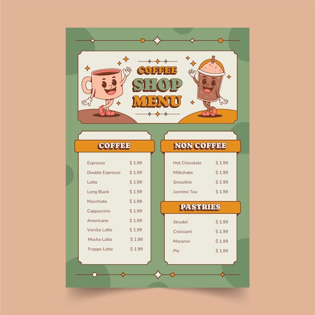 Hand drawn coffee menu template