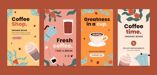 Hand drawn coffee plantation instagram stories template