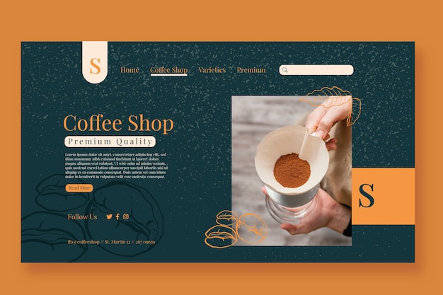 Vector hand drawn coffee shop landing page