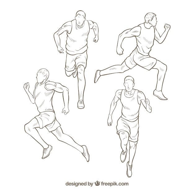 Hand-drawn collection of athlete running