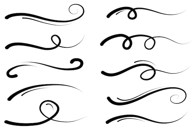 Hand drawn collection of curly swings swashes punches Rotating calligraphy Icon quote Highlight text elements