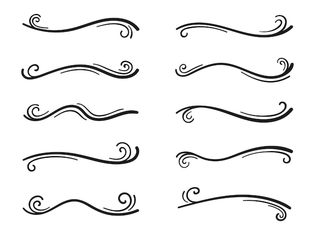 Hand drawn collection of curly swishes, swashes, swoops. Calligraphy swirl. Highlight text elements.