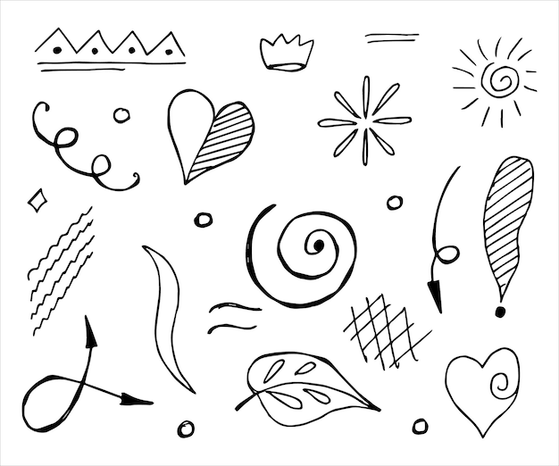 Hand drawn collection of different doodle elements for design concept