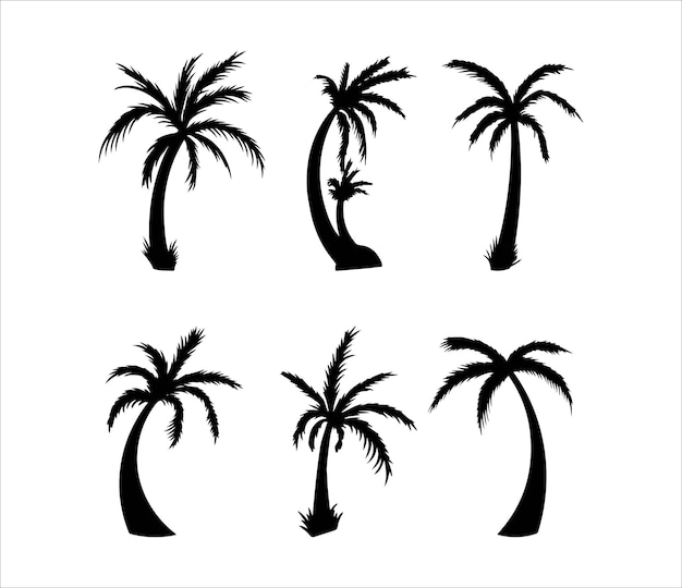 Hand-drawn Collections Coconut tree silhouette White Background