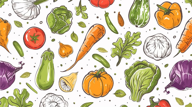 Hand Drawn Colored Vegetables Seamless Pattern Graphic Vector