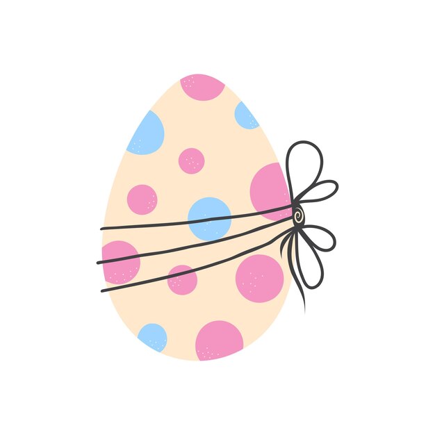 Hand drawn colorful easter egg with ribbon and bow