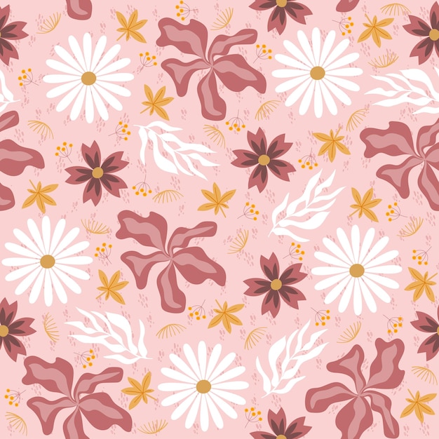 Hand drawn colorful flowers floral seamless pattern background