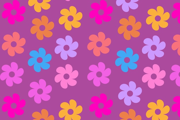 Hand drawn colorful groovy floral pattern