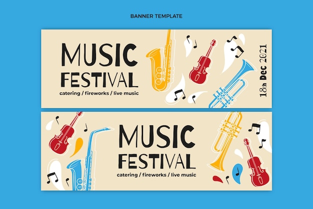 Hand drawn colorful music festival horizontal banners