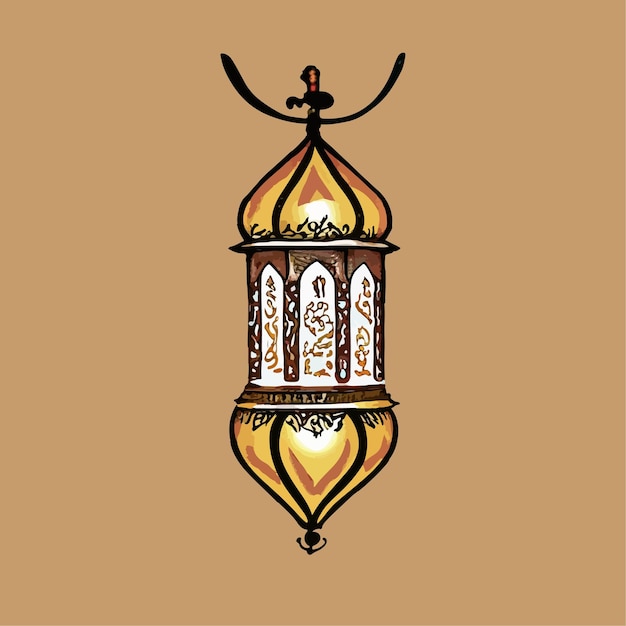 Hand drawn colorful traditional Arabian lamps ramadan greeting islamic Eid background