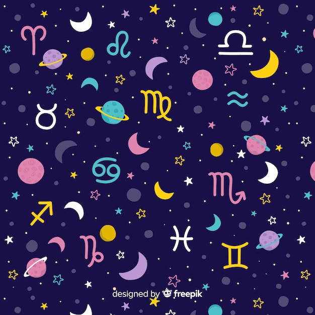 Hand drawn colorful zodiac pattern