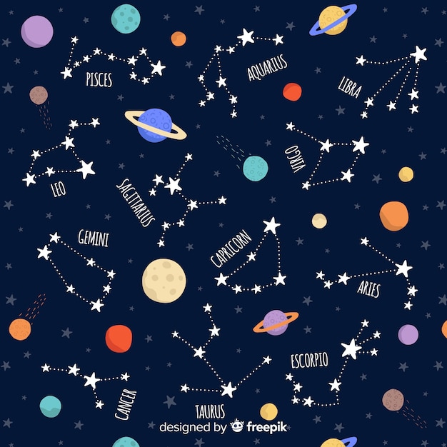 Hand drawn colorful zodiac pattern