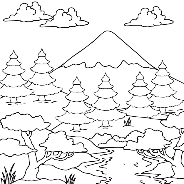 hand drawn coloring page nature landscape