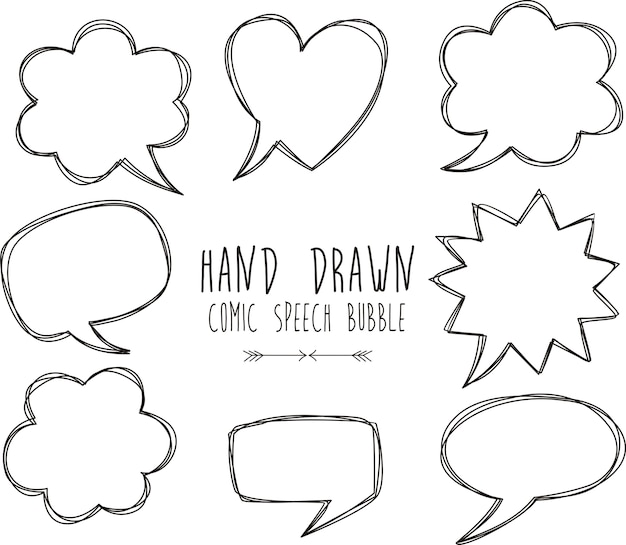 Hand drawn of comic speech bubbles on white background