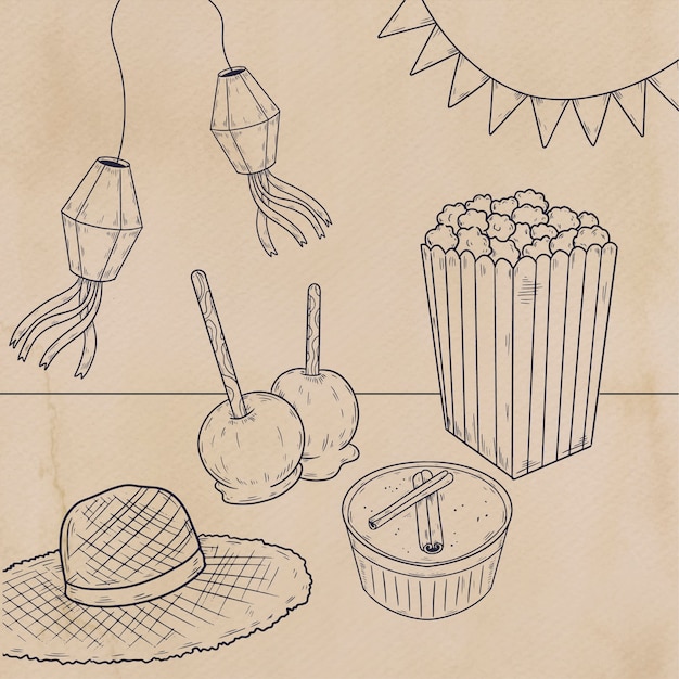 Hand drawn comida junina food illustration