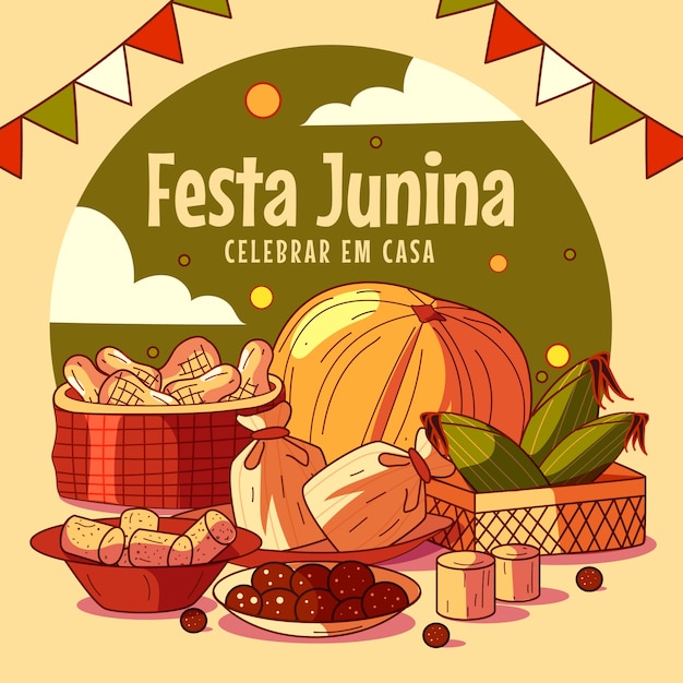 Hand drawn comida junina illustration