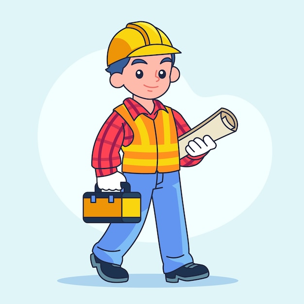 Hand drawn construction worker cartoon illustration