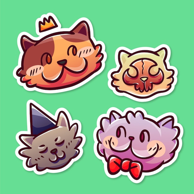 HAND DRAWN COOL CARTOON CAT STICKERS