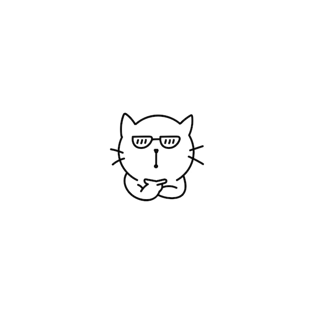 Hand drawn cool cute cat icon simple doodle icon