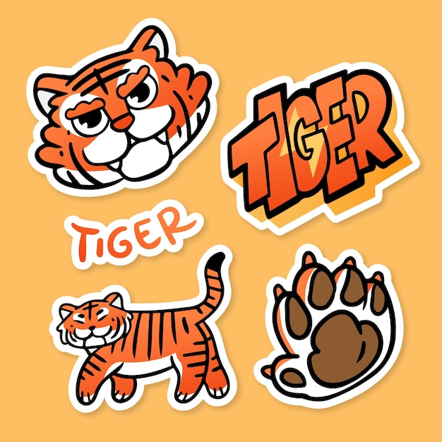 HAND DRAWN COOL TIGER CARTOON STICKERS