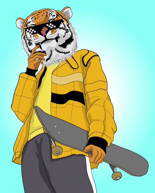 Hand drawn cool tiger illustration