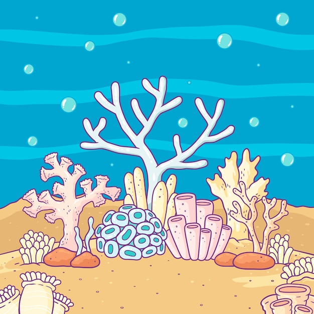 Hand drawn coral bleaching illustration