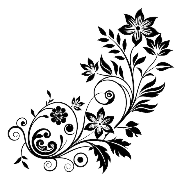 Hand drawn corner decorative floral swirls silhouette 1