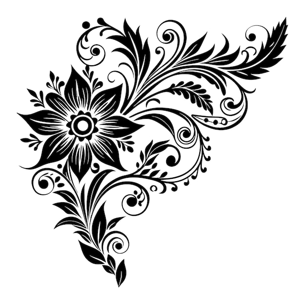 Hand drawn corner decorative floral swirls silhouette 6